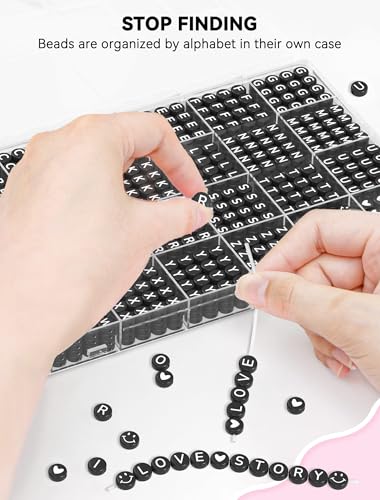 ARTDOT 1400 Pieces Letter Beads for Friendship Bracelets Making Kit, 28 Styles Assortment Jewelry Making Supplies Alphabet Beads Set with Cases Preppy Crafts Gifts, White Black Box Packed - color: White Letter Black bead, size: Box Packed