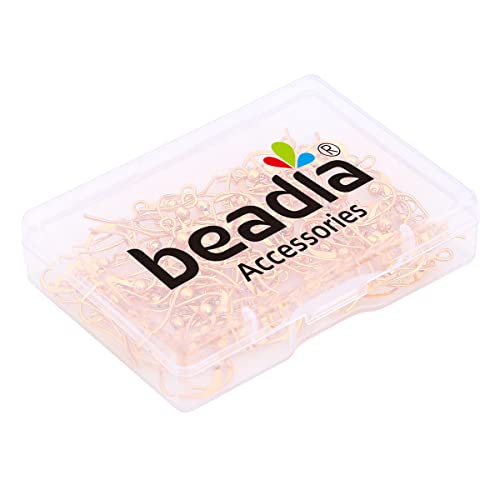 BEADIA 18K Gold Plated Earring Hooks 16x16mm 80pcs with Beads for Jewelry Making Findings - size: Hooks 3# 16x16mm