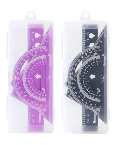 Honagu Triangular Ruler Set, 2 Sets/8 Pieces Aluminum Alloy Ruler, Metal Drafting Ruler, Geometric Protractor for Students, Draftsmen, Engineers, Home School Office Supplies(15cm/5.9inches, Red+Black) - color: Red & Black
