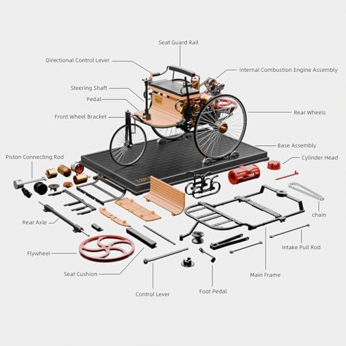 Vintage First Generation Three-Wheel Automobile Model, DIY Assembly Kit