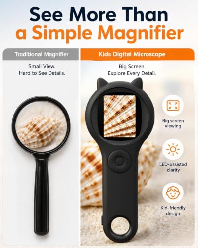 Digital Microscope for Kids School Projects, 500X Portable Microscope with 2" IPS Screen, STEM Science Tool for Kids Age 6-12 (Black) - color: Black, size: 1 Pcs