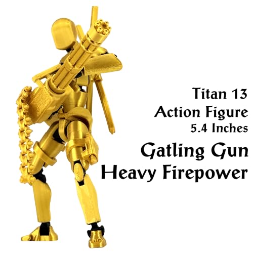 Gatling Gun Titan 13 Action Figure Set【Assembled】, Robot T Action Figure 3D Printed Dummy 13 Action Fidget Toys Figure Articulated, Lucky 13 for Collectors Desktop Decorations (Golden-Black) - color: Golden-black