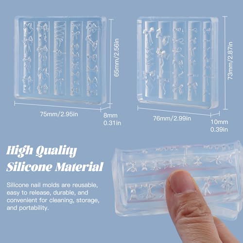 2 Pcs Bowknot Silicone Nail Molds, 3D Gel Bow Nail Charm Mould Carving Template Stencil for Nails Art Design, Cute Resin DIY Manicure Sculpture Molds for Women Home Salon Decoration - color: Bow