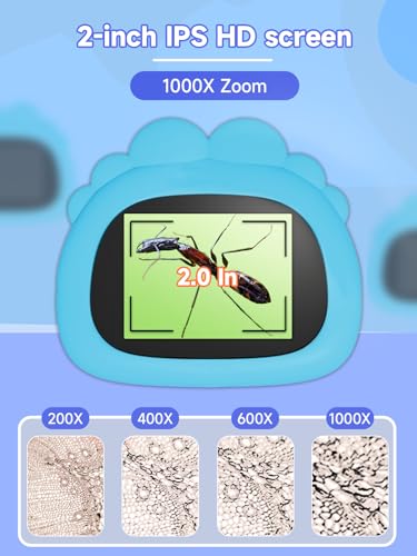 Microscope for Kids 1000X Handheld Digital Miniscope Stem Toys Gifts - color: Blue