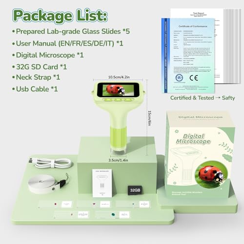 Kids Digital Microscope with 3-Inch Screen: STEM Toy Science Gift Ages 4-12 - color: Green
