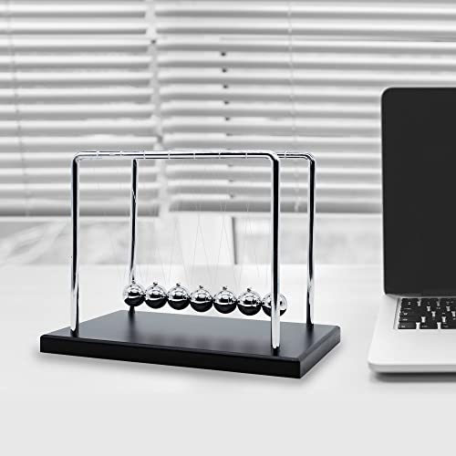 Large Newtons Cradle Pendulum with 7 Balls, 9 inch Newtons Cradle Balance Balls, Science Physics Desk Decoration, Office Home Desk Decoration, Calm Down Fidgets (Black Wooden Base) - size: Large - 7 Balls