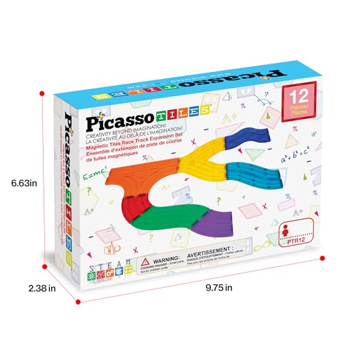 PicassoTiles Race Track Add-On Railway Magnetic Tiles STEM Construction Toy - color: 12pcs