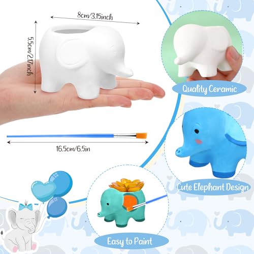 Pasimy 6 Set Ceramics to Paint DIY Succulent Planter Pots, Elephant - style: Elephant