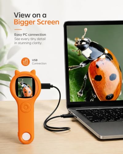 Bug Exploration Microscope for Kids, 500X Handheld Digital Microscope with 2" IPS Screen, Backyard Adventure STEM Science Toy Age 5-12 (Orange) - color: Orange, size: 1 Pcs