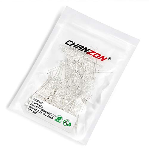 CHANZON 100 pcs 3mm Red LED Diode Lights (DC 2V 20mA) - color: C) Red, size: 3mm Round Top