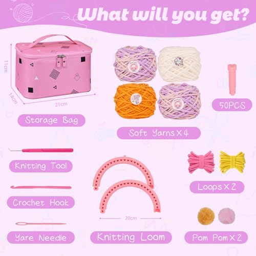 PREBOX Knitting Loom Kit for Kids and Beginners, Hat and Scarf, Pink - color: Pink Knitting Kit