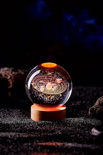 3D Solar System Crystal Ball Lamp with Remote Control, 3.15 inch Galaxy Crystal Night Light with Wooden Base 16 Colors Change, Glass Planet Figurine Lamp Gift for Girls Boys Wife Mom (Solar System) - color: Solar System