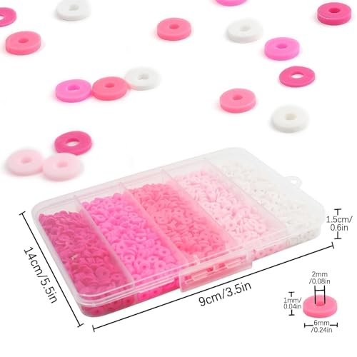 4000pcs Pink 6mm Round Polymer Clay Beads for Bracelets Making Kit - color: Pink