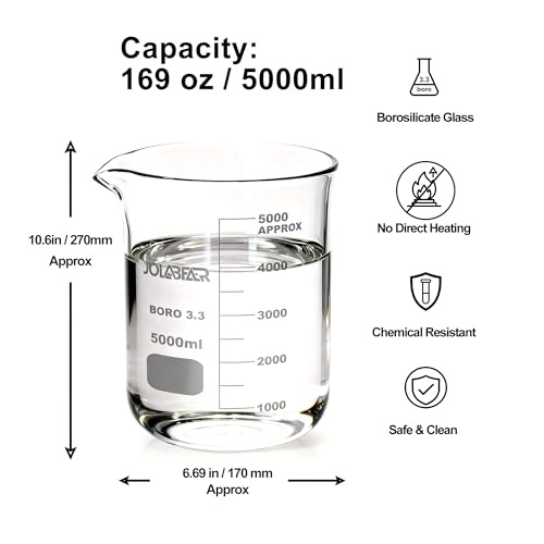 JOLABEAR 5000ml Glass Beaker, 3.3 Borosilicate Laboratory Beaker - size: 5000ml