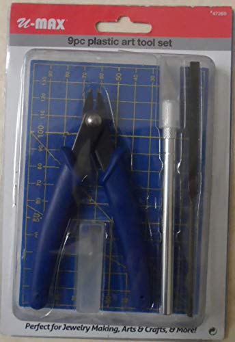 ToolUSA 9 Piece Precision Arts & Crafts Tool Set | Side Cutter Pliers | Mini File | Hobby Knife + Spare Blades | Self-Healing Mat