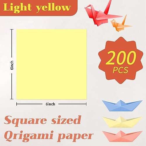 200 Sheets of Light Yellow Origami Paper,6x6 inch Double Sided Color, kit for kids,Colored Paper Kit Gifts for Beginners - color: 6x6 Yellow