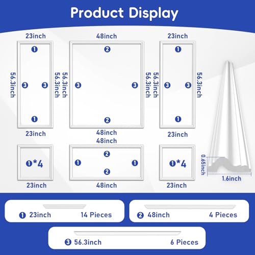 COUKIU 6 Sets Pre-Cut Wall Molding kit,Ready to Assemble Accent Molding Wainscoting Panels for Interior Walls Home Decor(6 Frames,Style2) - size: 6 Frames, Style 2