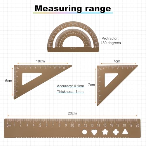 HARFINGTON 4pcs Triangular Ruler Set 20mm Aluminum Geometric Protractor Triangle Engineering Scale Drafting Ruler Kit for Office Home, Gold - color: Gold, size: 20mm