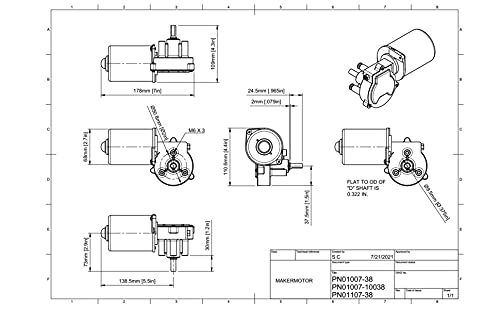 (PN01007-38) 3/8" D Shaft 12V DC Reversible Electric Gear Motor 50 RPM