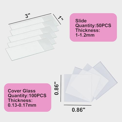 Microscope Accessories Slides and Coverslips Set - 50 Glass Slides & 100 Coverslips, Optically Clear Premium Quality, Lab Experiment Slide Kit Compatible with Most Microscopes