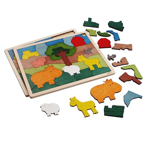 Down on The Farm Wooden Puzzle, 33 Pieces, Endangered Animals, Farm Animals, for Kids Ages 3+ - style: Down on the Farm