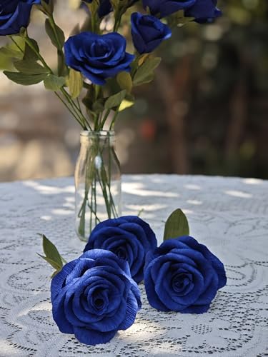 Navy Blue Crepe Paper Rose Flower DIY Making Kit 18 pcs for Wedding Bridal Bouquet Centerpieces Party - color: Navy Blue