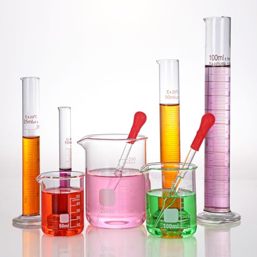 Glass Graduated Cylinder and Beaker Set 9 Pieces with Droppers