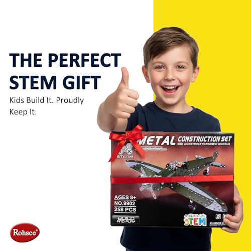 STEM Metal Airplane Building Kit for Kids, 285-Piece DIY Plane Set - style: Green Metal Airplane Build Kit