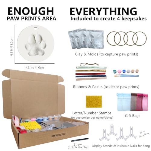 MYPAWLETS Dog Cat Pawprints Keepsake Kit,Make 4 Clay Paw Print Ornaments - size: Make 4(4 circles)