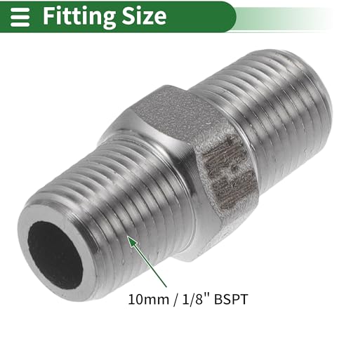 304 Stainless Steel Pipe Fittings 1/8"BSPT Male Hex Nipple Adapter 4 Pcs - size: 1/8"BSPT