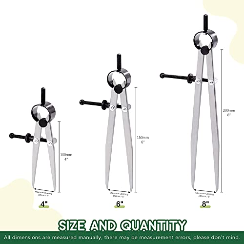 Keadic 3 Pcs Spring Wing Divider, 4'' 6'' 8'' Adjustable Lockable Steel Divider Wing Leather Compass Professional Metal Compass Set Spring Caliper Leg Divider for Leather Work, Geometry Drawing