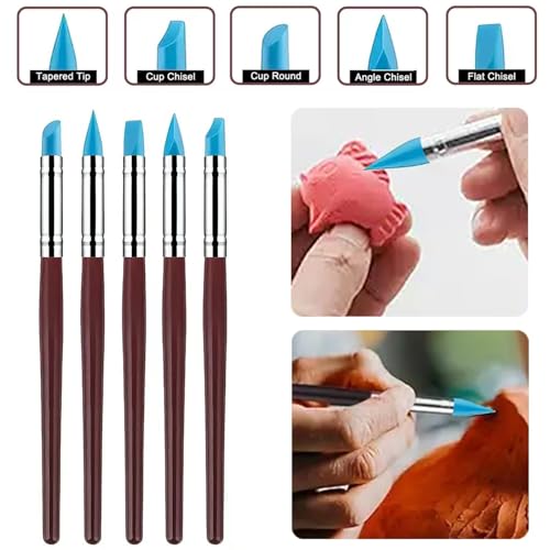 10 Pcs Silicone Clay Sculpting Tools Set, Double-Ended Dotting Tools & Silicone Brushes for Polymer Clay, Air Dry Clay, Pottery & DIY Crafting - color: 10Pcs-Blue