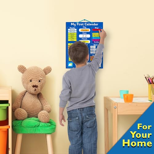 Fridge Magic Interactive Children's Magnetic Learning Calendar - Blue- Fun Educational Tool for Time, Seasons, and Weather Awareness - 40x32 cm with Easy Hang Loop - color: Blue