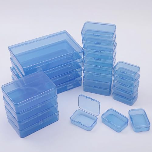 LJY 24 Plastic Boxes, 4 Sizes for Buttons - color: Blue