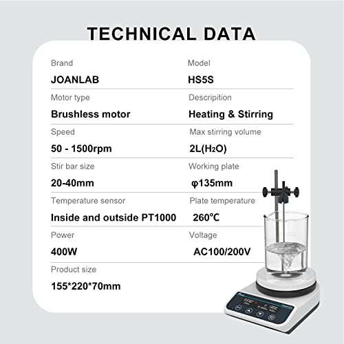 JOANLAB HS5Pro Magnetic Stirrer Hot Plate, 310°C, Timer, 3L - size: B