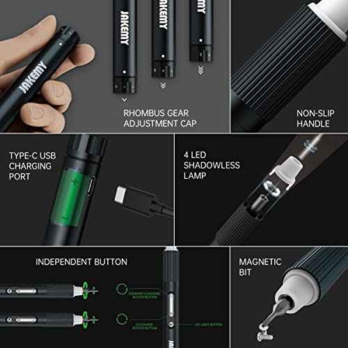 Mini Electric Screwdriver,JAKEMY Adjustable Torque Power Screwdriver Dual-mode Cordless Magnetic Precision Torx Screwdriver Bit Repair Tool kit USB Rechargeable with LED light for Electronics Consoles - color: Jm-e21c