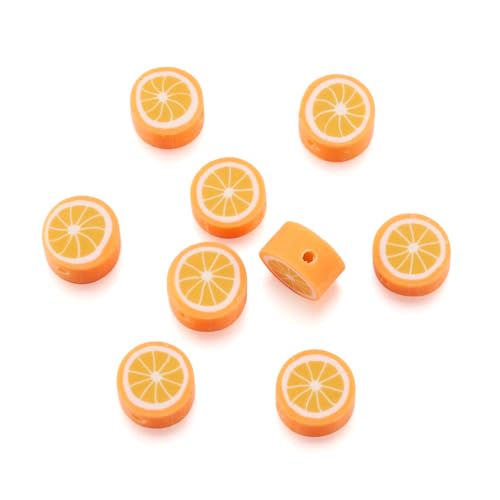 Elecrelive 50Pcs Orange Slice Loose Beads Fruit Theme Polymer Clay Beads Food Spacer Charms 10x4.5mm for Necklace Bracelets Earrings Key Chains Making - color: Orange