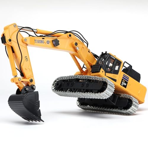 kolegend Hobby Metal Mini RC Excavator for Adults, Remote Control Construction Model with Leadscrew Digging System, 2 Batteries & Carry Case Included