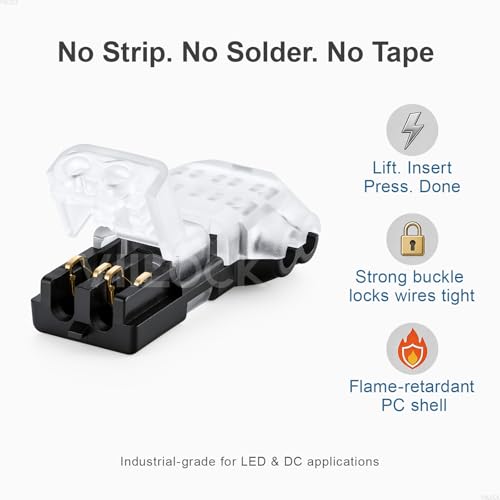 20Pcs T-Tap 2Pin Quick Wire Splice Connectors LED Strip 20-22AWG T2 - style: 3 Way 2 Pin