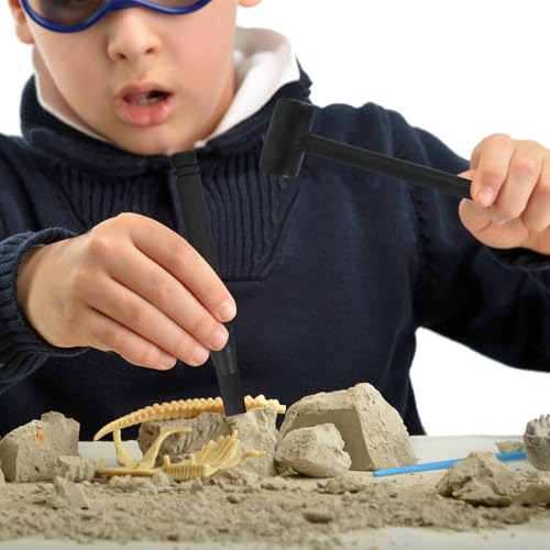 Kisangel 10 Sets Dino Digging Kit, Kids Hammer Chisel and Brush Set for Gem