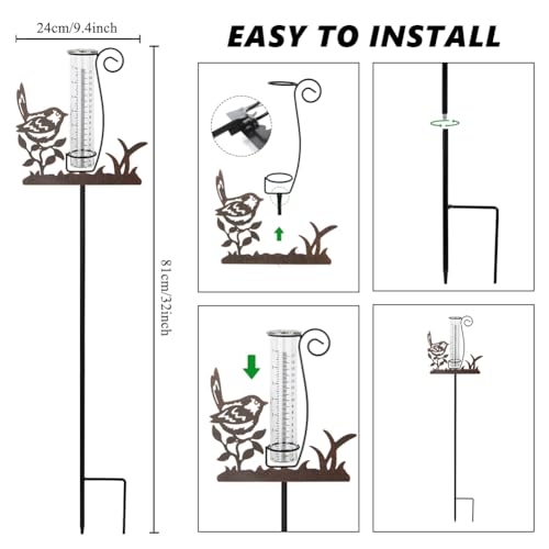 Rain Gauge Outdoor,7 Inch Bird Decorative Rain Gauge Outdoor - color: Bird-Glass