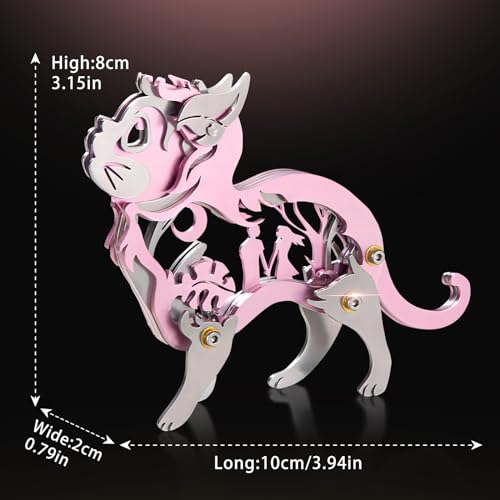 3D Metal Puzzles for Adults, Mechanical Metal Model Kits for Adults, Dream Cat Steel 3D Puzzle Stainless Steel Ornaments for Men Women Art Craft Gifts Toys(Pink). - color: C1