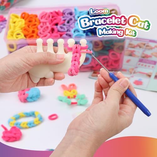 DDAI Bracelet Making Kit for Girls Ages 6-12 – Arts and Crafts for Kids Weaving Loom Bracelets Kits -1000+ Colorful Elastic Cloth Loom Bands – Great Birthday Gift for Girls Boys 7 8-12 Years Old - color: rainbow-colored