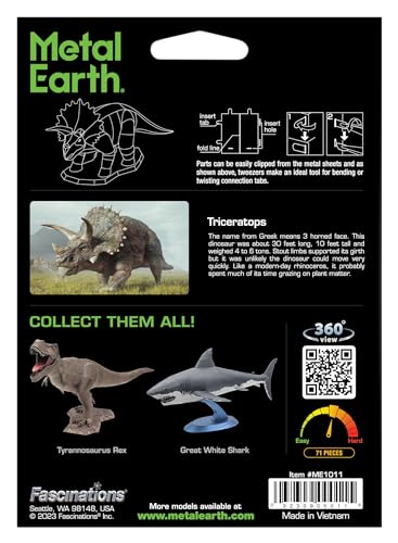 Metal Earth Triceratops Color 3D Metal Model Kit Fascinations