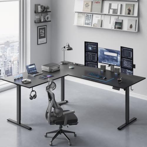 75x61 Inch L Shaped Electric Standing Desk, Corner Workstation, Black - color: Basic-black, size: 75x61 Inch