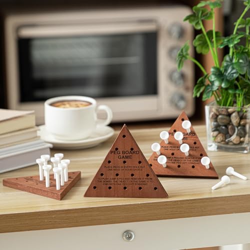 Skylety 12 Pack Triangle Peg Games Wooden Board Table Game, Dark Color - color: Dark Color