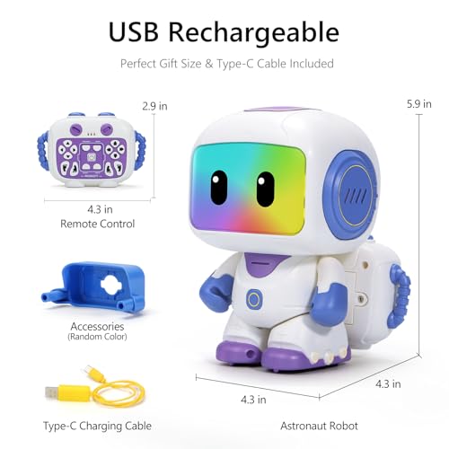 GILOBABY Programmable RC Robot Toy for Kids, Rechargeable STEM Astronaut - color: Purple