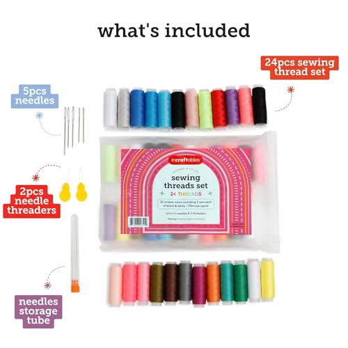 Incraftables Sewing Thread Assortment (24 Pcs Set). Best Polyester Thread for Sewing Machine (360ft per Spool). All Purpose Kit for DIY Embroidery, Quilting & Hand Stitching - style: Sewing Threads