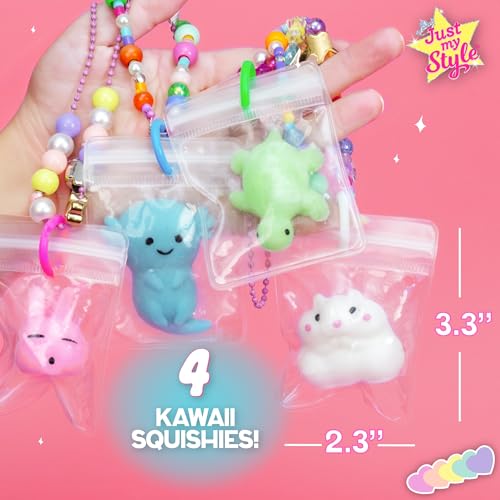 Just My Style Squishy Charms, Create 5 Squishy Bag Charms, Necklaces, Friendship Bracelets with Kawaii TPR Squishies in Pouches & Beads for Jewelry Making, Unique Jewelry Making Kit, Gifts for Girls - color: Squishy Charms