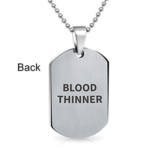 Medical Alert Identification ID Dog Tag Pendant Necklace Stainless Steel - style: Blood Thinner Large